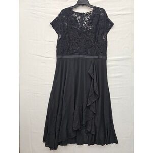 Miusol Womens Black Floral Lace V-Neck Ruffle High-Low Evening Dress P6108 3XL